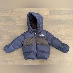 North Face - Fleece Lined Hooded Puffer Dark Blue and Black - Size 6-12 months